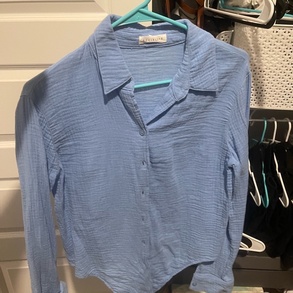 Socialite Tie Front Button Down Gauze Top - Picture 2 of 8